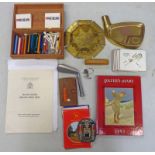 VARIOUS GOLF COLLECTIBLES TO INCLUDE JAMES WATT IRON HEAD, OCOBO PUTTING IMPROVER, PENCIL SET,