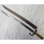 1866 MODEL CHASSEPOT YATAGHAN BAYONET WITH BRASS HANDLE & STEEL SCABBARD, 57.