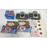 PRAKTICA MAT AND NOVA CAMERA BODIES, TWO IMAGE TECH SINGLE USE 3D CAMERAS,