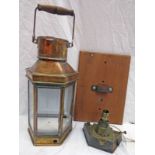 BRASS SHIP'S WARDROOM LIGHT SIGNED "ELI GRIFFITHS & SONS LTD, BIRMINGHAM, 1940" WITH 3 GLASS PANELS,