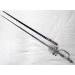 EARLY 20TH CENTURY COURT SWORD WITH 79CM ETCHED TRIANGULAR BLADE,