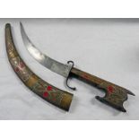 AFRICAN DAGGER WITH 20 CM LONG CARVED ETCHED BLADE, NIMCHA FORMED HILT,