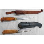 SCANDINAVIAN STYLE FISH KNIFE IN A J MARTINI LEATHER SCABBARD AND A SCANDINAVIAN STYLE KNIFE WITH