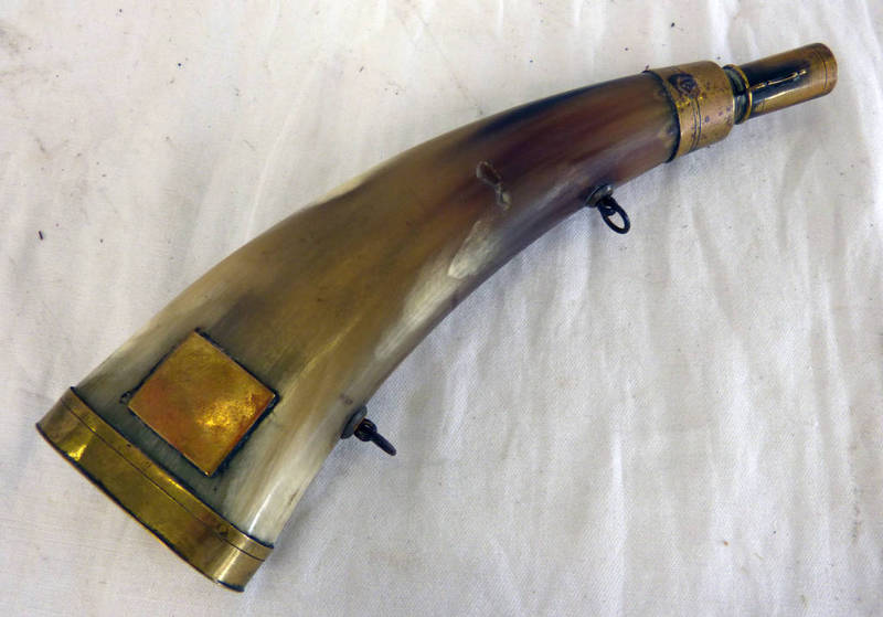 HORN POWDER FLASK WITH BRASS FITTINGS