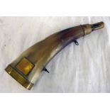 HORN POWDER FLASK WITH BRASS FITTINGS