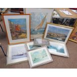 SELECTION OF 8 MAUTICAL THEMED PRINTS TO INCLUDE 'ROYAL RACER' BY MONTAGUE DAWSON & 'THE END OF AN