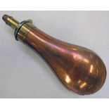 19TH CENTURY COPPER POWDER FLASK WITH BRASS NOZZLE ENGRAVED SYKES