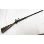 14-BORE FLINTLOCK SPORTING GUN BY HARRIS 77 CM LONG BARREL, LOCK SIGNED HARRIS,