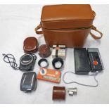 ZEISS IKON STUTTGART ALUMINIUM LENS HOOD IN LEATHER CASE, PHILLIPS FLASH BULBS,