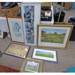 SELECTION OF FRAMED GOLFING RELATED PRINTS TO INCLUDE A GILT FRAMED LIMITED EDITION PRINT OF