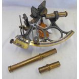 19TH OR 20TH CENTURY BRASS SEXTANT SIGNED W C COX WITH THREE TELESCOPES AND TRIPOD CIRCLE FRAME