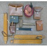 3 FOLDING OAK STANDS , 4 LEATHER CAMERA CASES ETC,