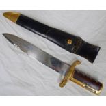 U.S NAVY BOWIE KNIFE MARKED AMES MFG CO 1861 WITH BRASS MOUNTED LEATHER SCABBARD, 30.