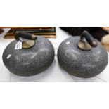 PAIR OF GRANITE CURLING STONES WITH HANDLES