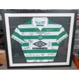 FRAMED CELTIC 1997/8 SHIRT WITH SEVERAL SIGNATURES TO INCLUDE PAUL LAMBERT ETC 71 X 85 CM