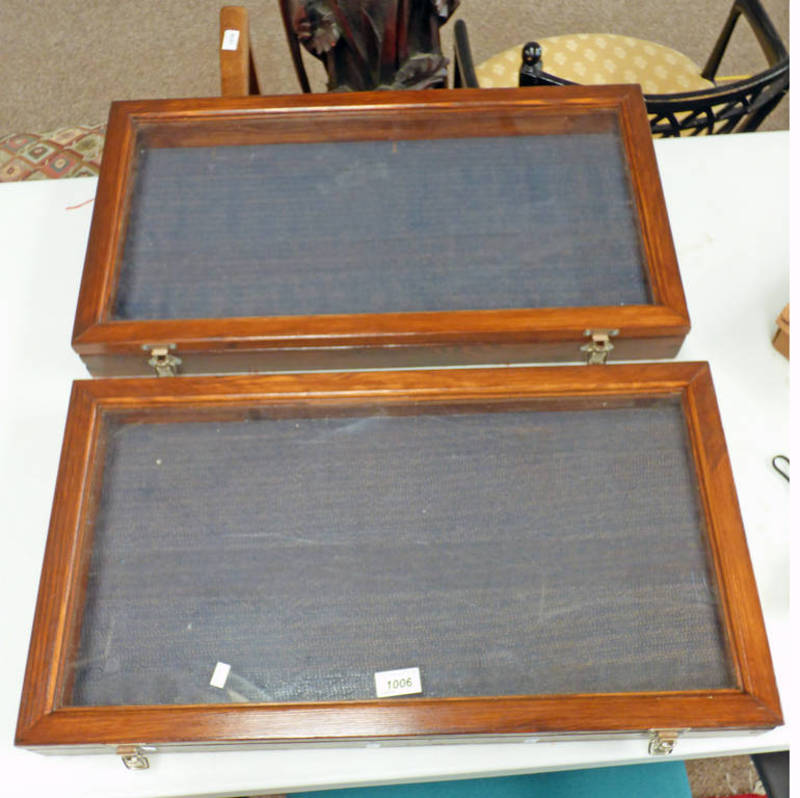 2 MAHOGANY & GLASS TABLE TOP DISPLAY CASES -2-