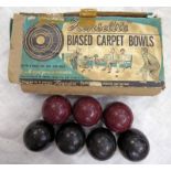 HENSELITE BIASED CARPET BOWLS (ONE MISSING) IN BOX