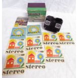 VIEW MASTER STEREOSCOPE IN ORIGINAL BOX ALONG WITH SEVERAL STEREO VIZE SOUVENIR IMAGES,