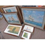 7 FRAMED NAUTICAL THEMED PRINTS DEPICTING 19TH CENTURY MASTED SAIL BOATS ETC