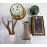 BRASS SHIPS WALL CLOCK, ANTLERS ON SKULL,