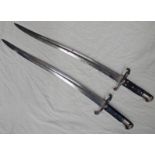 PAIR OF BRITISH YATAGHAN BAYONETS WITH 58CM BLADES, CHEQUERED BLACK LEATHER GRIPS,