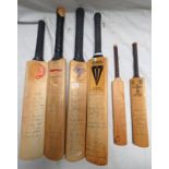6 VARIOUS SMALL AUTOGRAPHED CRICKET BATS FROM YORKSHIRE COUNTY CRICKET CLUB LEICESTERSHIRE CLUB,