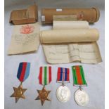 REMEMBRANCE SCROLL CONCERNING LATE DEATH OF PRIVATE JOHN KYDD ROYAL HIGHLANDERS & 4 1939-45 MEDALS