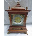 LATE 19TH CENTURY OAK BRACKET CLOCK WITH GILT METAL & SILVERED DIAL & GILT METAL MOUNTS, 70CM TALL,