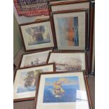 8 NAUTICAL THEMED PRINTS DEPICTING MASTED SAIL BOATS,