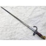 1874 ST ETIENNE & SONS BAYONET WITH BRASS MOUNTED WOODEN HANDLE