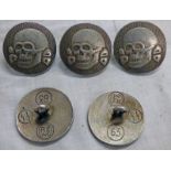 5 SS STYLE WW2 STYLE BUTTONS WITH MARKINGS TO REAR