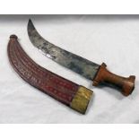 AFRICAN NOMADIC DAGGER WITH A 28CM LONG DOUBLE EDGED CURVED BLADE,