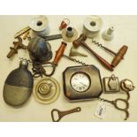 CASED GIANT POCKET WATCH, METAL HELMET, INKWELL, CORKSCREWS,