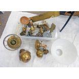 GOOD SELECTION LATE 19TH EARLY/ 20TH CENTURY BRASS PACIFIC LAMP FITTINGS SHADE ETC INCLUDING METAL