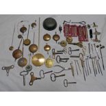 VARIOUS CLOCK PENDULUMS , GOOD SELECTION CLOCK KEYS,