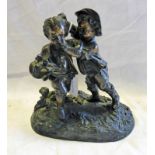 BRONZE FIGURE GROUP OF 2 YOUNG BOYS FIGHTING - 16CM TALL