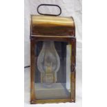 19TH CENTURY BRASS SHIP'S WATCH LANTERN WITH DOMED TOP, 3 GLASS PANELS,
