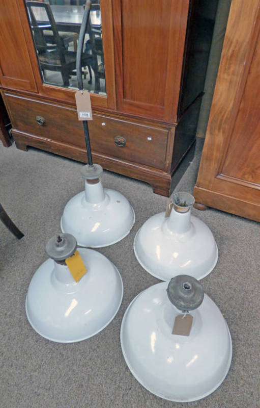 SET OF 4 ENAMEL INDUSTRIAL PENDANT LIGHTS -4-