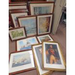 SELECTION OF 9 NAUTICAL THEMED & MILITARY PORTRAIT PRINTS TO INCLUDE MANY DEPICTING MASTED