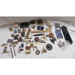 PORCELAIN DOOR FITTINGS VARIOUS BRASS WARE, BRONZE CANDLEHOLDER, BRASS DOOR KNOBS,