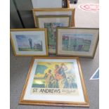 5 FRAMED GOLF RELATED PRINTS TO INCLUDE 'ST ANDREWS,