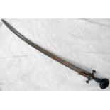 TULWAR WITH DISC HILT AND KNOP FINIAL SINGLE EDGED BLADE AND DOWN TURNED QUILLONS