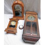 MAHOGANY CASED 8 DAYS CLOCK, POSSIBLY FOR A CAR, 19TH CENTURY PINE CASED AMERICAN MANTLE CLOCK,