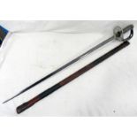 GEORGE V 1897 PATTERN INFANTRY OFFICERS SWORD WITH 82CM LONG FULLERED BLADE ETCHED WITH CROWNED GVR