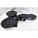 TWO JUNIOR RATINGS BLUE TOPPED ROUND HATS AND TWO BERETS,