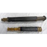 A LARGE BRASS SINGLE DRAWER TELESCOPE AND A BRASS THREE DRAW TELESCOPE -2-