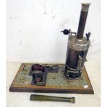 BING LIVE STEAM PLANT MOUNTED ON A RECTANGULAR WOODEN BASE,