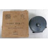 HARDY, THE "ST JOHN" , 3 7/8 INCH ALLOY FLY REEL, EBONITE HANDLE, RIBBED BRASS FOOT,