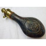 COPPER AND BRASS POWDER FLASK WITH GRADUATED NOZZLE FOR 2 1/2 TO 3 1/4 DRAMS COPPER BODY EMBOSSED