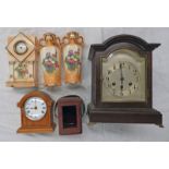 MAHOGANY CASED BRACKET STYLE CLOCK CIRCA 1920 PORCELAIN CLOCK SET , OAK CASED MANTEL CLOCK,